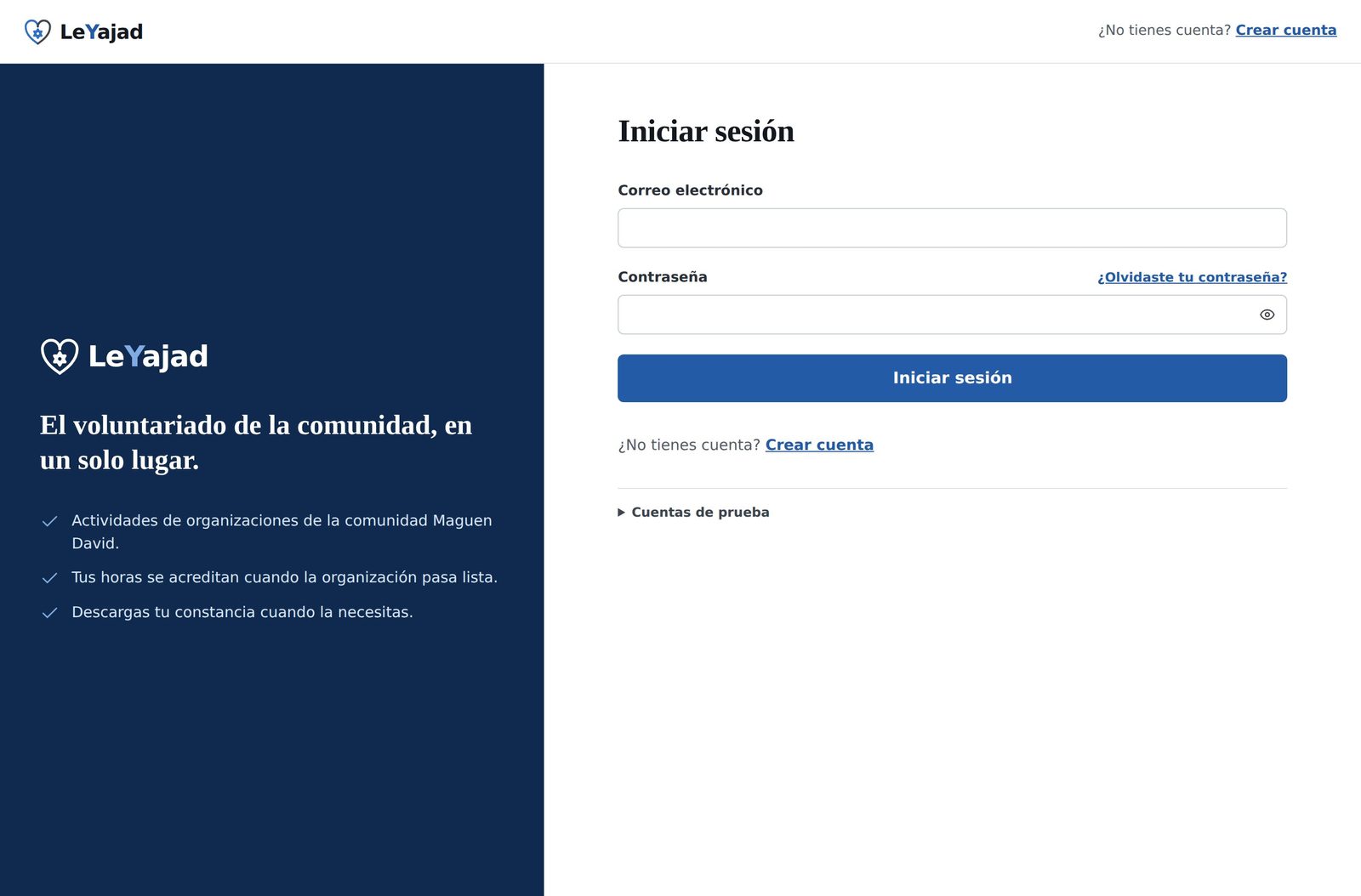 Pantalla de inicio de sesión con los campos de correo y contraseña y el enlace de contraseña olvidada.